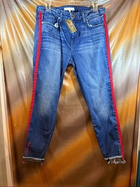 Mid-Wash Skinny ankle Jeans with Red Side Stripe - joie “bon voyage” size 32 152